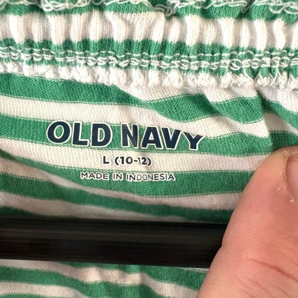 Old Navy Girls Green & White Striped Off-Shoulder Romper Size L (10–12)